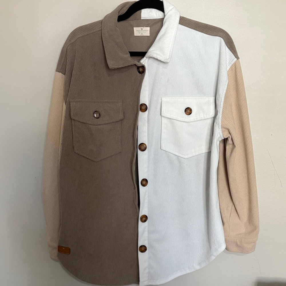 Simply Southern Brown and White Button Down Shirt